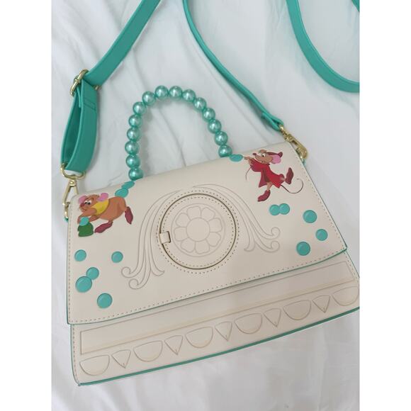 Loungefly Disney Cinderella Gus Gus & Jaq Bead Handle Crossbody Whimsical Purse - Picture 4 of 9